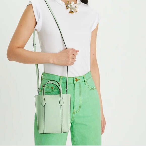 🥰 Tory Burch Perry Mini leather Crossbody Tote Meadow Mist - Picture 3 of 12